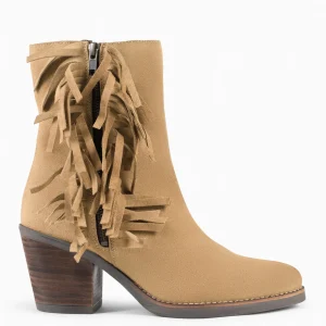 Botines De Mujer<miMaO Boho – Botines Estilo Cowboy Con Flecos Beige