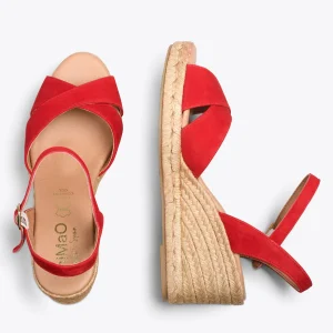 Esparto Y Alpargatas<miMaO Calpe – Cunas De Esparto Artesanal Con Tiras Y Hebilla Rojo