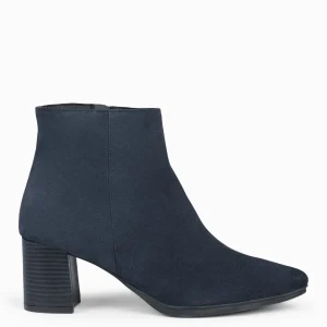 Botines De Mujer<miMaO City - Botines De Tacón Ancho Y Punta Fina Marino De Serraje