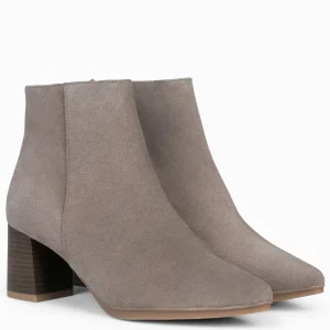 Botines De Mujer<miMaO City - Botines De Tacón Ancho Y Punta Fina Taupe De Serraje