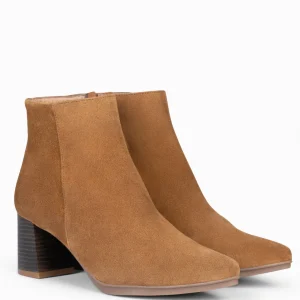 Botines De Mujer<miMaO City - Botines De Tacón Ancho Y Punta Fina Camel De Serraje