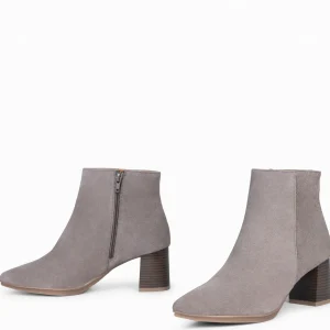 Botines De Mujer<miMaO City - Botines De Tacón Ancho Y Punta Fina Taupe De Serraje