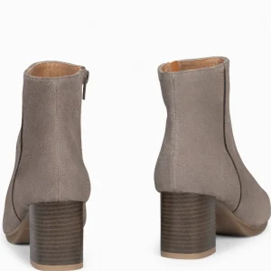 Botines De Mujer<miMaO City - Botines De Tacón Ancho Y Punta Fina Taupe De Serraje