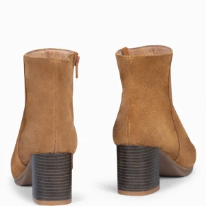 Botines De Mujer<miMaO City - Botines De Tacón Ancho Y Punta Fina Camel De Serraje