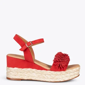Esparto Y Alpargatas<miMaO Flower – Cunas Forradas De Rafia Con Pompon Rojo