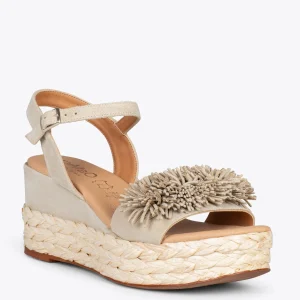 Esparto Y Alpargatas<miMaO Flower – Cunas Forradas De Rafia Con Pompon Taupe