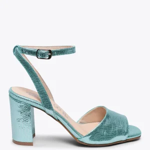 Sandalias De Tacón<miMaO Luna - Sandalia Metalizada Verde Con Tacón
