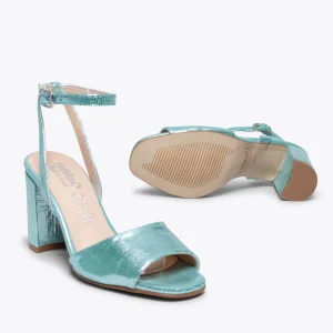 Sandalias De Tacón<miMaO Luna - Sandalia Metalizada Verde Con Tacón