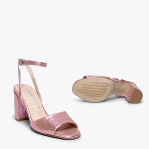 Sandalias De Tacón<miMaO Luna - Sandalia Metalizada Rosa Con Tacón