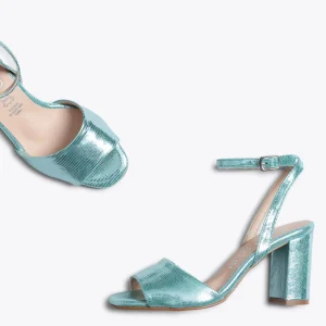 Sandalias De Tacón<miMaO Luna - Sandalia Metalizada Verde Con Tacón