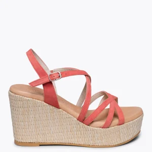 Esparto Y Alpargatas<miMaO Miconos Cuna Con Plataforma De Rafia Y Tiras Cruzadas Coral