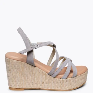 Esparto Y Alpargatas<miMaO Miconos Cuna Con Plataforma De Rafia Y Tiras Cruzadas Gris