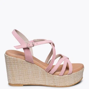 Esparto Y Alpargatas<miMaO Miconos Cuna Con Plataforma De Rafia Y Tiras Cruzadas Rosa