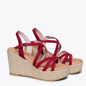 Esparto Y Alpargatas<miMaO Miconos Cuna Con Plataforma De Rafia Y Tiras Cruzadas Rojo