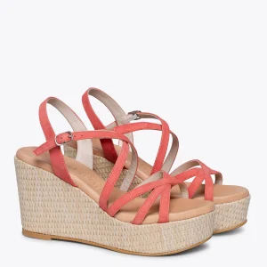 Esparto Y Alpargatas<miMaO Miconos Cuna Con Plataforma De Rafia Y Tiras Cruzadas Coral