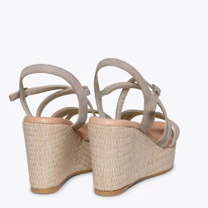 Esparto Y Alpargatas<miMaO Miconos Cuna Con Plataforma De Rafia Y Tiras Cruzadas Taupe
