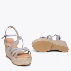 Esparto Y Alpargatas<miMaO Miconos Cuna Con Plataforma De Rafia Y Tiras Cruzadas Gris