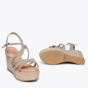 Esparto Y Alpargatas<miMaO Miconos Cuna Con Plataforma De Rafia Y Tiras Cruzadas Taupe