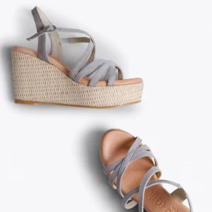 Esparto Y Alpargatas<miMaO Miconos Cuna Con Plataforma De Rafia Y Tiras Cruzadas Gris