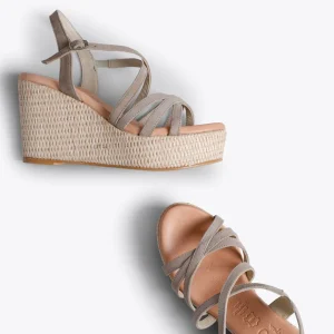Esparto Y Alpargatas<miMaO Miconos Cuna Con Plataforma De Rafia Y Tiras Cruzadas Taupe