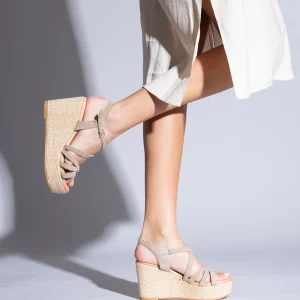Esparto Y Alpargatas<miMaO Miconos Cuna Con Plataforma De Rafia Y Tiras Cruzadas Taupe