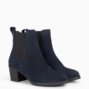 Botines De Mujer<miMaO New Chelsea - Botines De Cana Alta Con Tacón Para Mujer Azul Marino