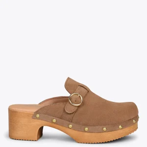 Sandalias De Tacón<miMaO Niza – Zuecos Con Tacón Bajo Y Plataforma Taupe