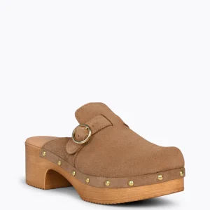 Sandalias De Tacón<miMaO Niza – Zuecos Con Tacón Bajo Y Plataforma Taupe