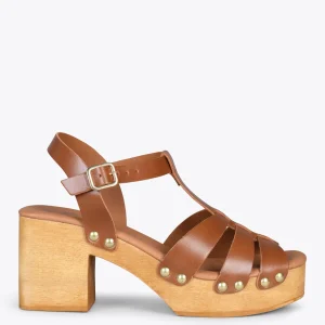 Sandalias De Tacón<miMaO Paradise – Sandalias De Madera Cangrejeras Camel