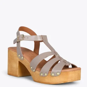 Sandalias De Tacón<miMaO Paradise – Sandalias De Madera Cangrejeras Taupe