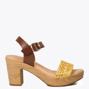 Sandalias De Tacón<miMaO Relax - Sandalia Tacón Tira Rafia Amarilla
