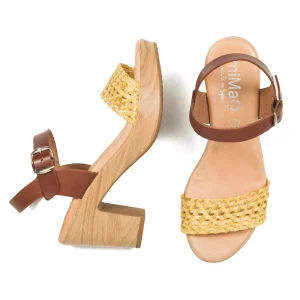 Sandalias De Tacón<miMaO Relax - Sandalia Tacón Tira Rafia Amarilla