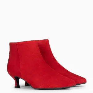 Botines De Mujer<miMaO Royal - Botines Tacón Bajo Rojo Serraje