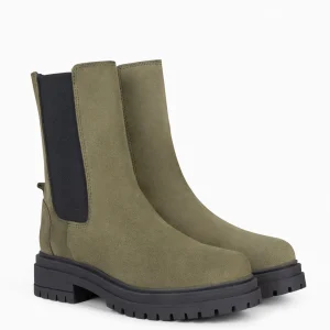 Botines De Mujer<miMaO Stamford - Botines Chelsea Kaki Con Plataforma Track