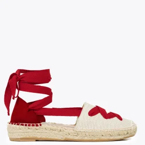 Esparto Y Alpargatas<miMaO Valenciana – Alpargata De Esparto Beige/ Roja Con Cinta