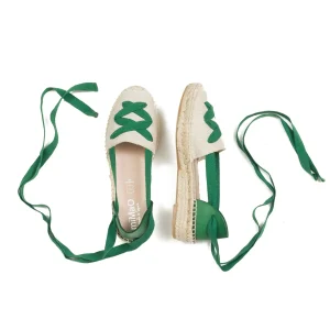 Esparto Y Alpargatas<miMaO Valenciana – Alpargata De Esparto Beige/Verde Con Cinta