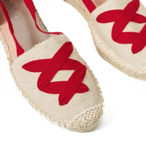 Esparto Y Alpargatas<miMaO Valenciana – Alpargata De Esparto Beige/ Roja Con Cinta