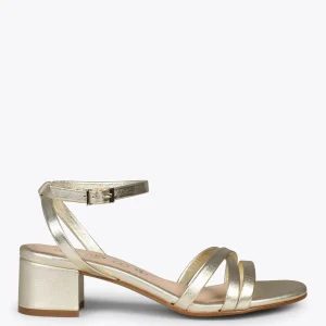 Sandalias De Tacón<miMaO Viena - Sandalias De Tiras Finas Y Tacón Bajo Dorado