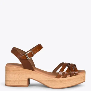 Sandalias De Tacón<miMaO Wood – Sandalias Imitacion Madera Con Tiras Marron