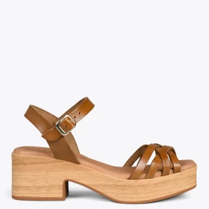 Sandalias De Tacón<miMaO Wood – Sandalias Imitacion Madera Con Tiras Camel