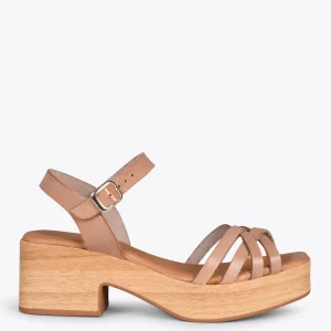 Sandalias De Tacón<miMaO Wood – Sandalias Imitacion Madera Con Tiras Taupe
