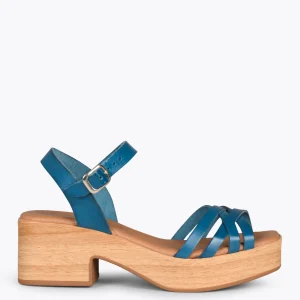 Sandalias De Tacón<miMaO Wood – Sandalias Imitacion Madera Con Tiras Azul