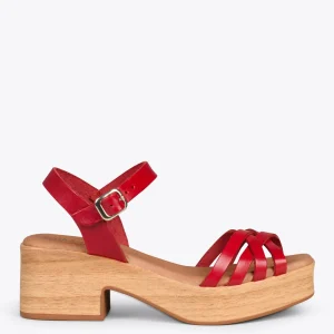 Sandalias De Tacón<miMaO Wood – Sandalias Imitacion Madera Con Tiras Rojo