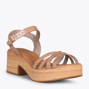 Sandalias De Tacón<miMaO Wood – Sandalias Imitacion Madera Con Tiras Taupe