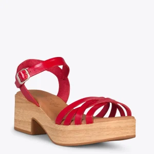 Sandalias De Tacón<miMaO Wood – Sandalias Imitacion Madera Con Tiras Rojo