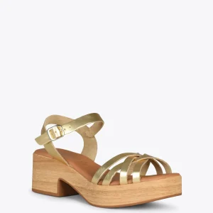 Sandalias De Tacón<miMaO Wood – Sandalias Imitacion Madera Con Tiras Platino
