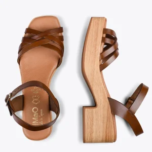 Sandalias De Tacón<miMaO Wood – Sandalias Imitacion Madera Con Tiras Marron