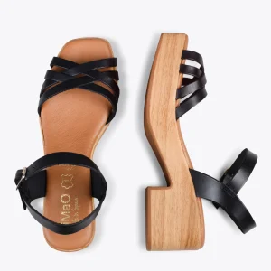 Sandalias De Tacón<miMaO Wood – Sandalias Imitacion Madera Con Tiras Negro