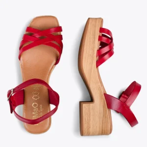 Sandalias De Tacón<miMaO Wood – Sandalias Imitacion Madera Con Tiras Rojo