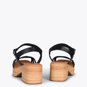 Sandalias De Tacón<miMaO Wood – Sandalias Imitacion Madera Con Tiras Negro